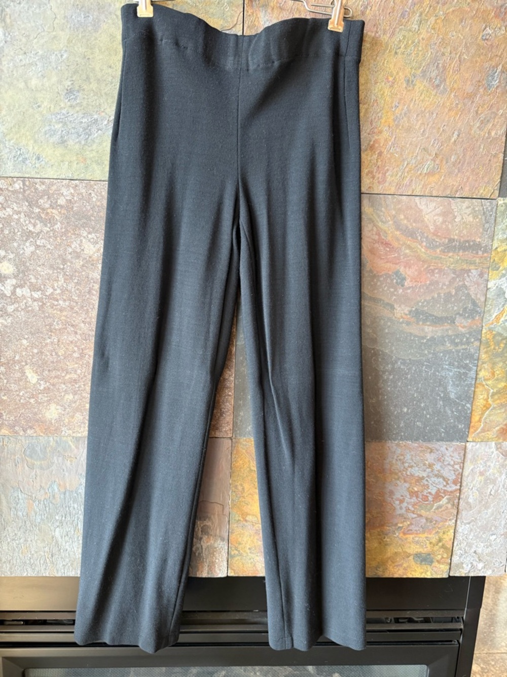 vintage Eileen Fisher black pull on pants, made is USA of Italian fabric XS